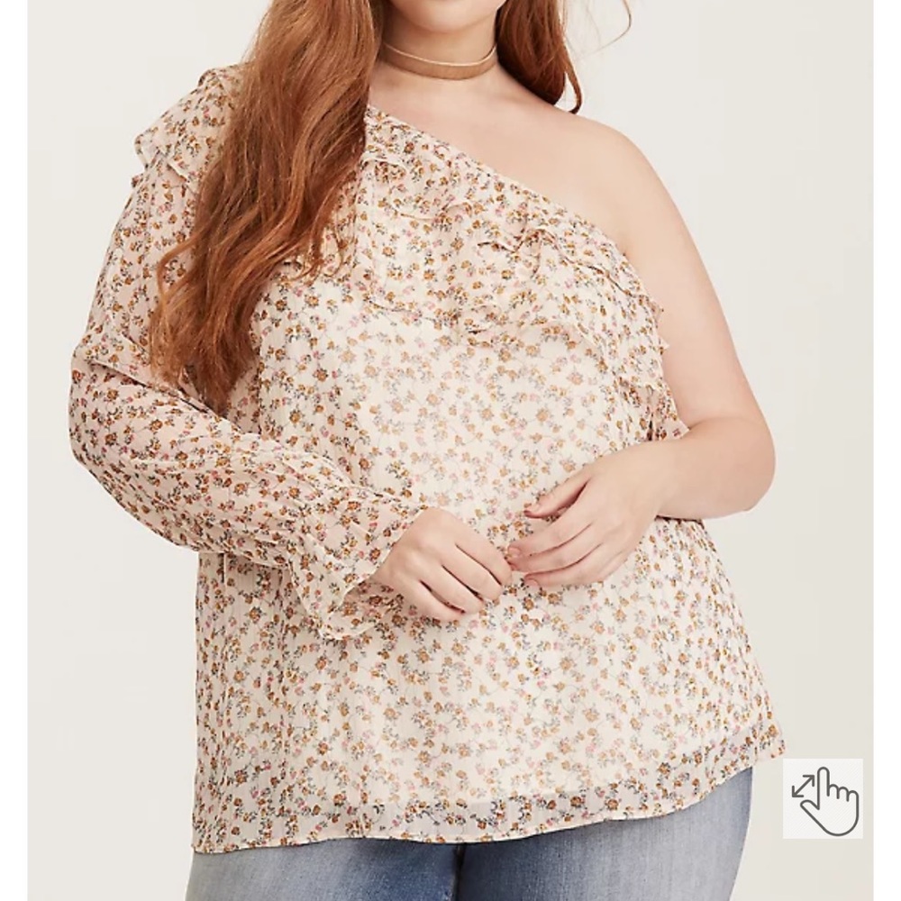 Torrid New FLORAL PRINT CHIFFON RUFFLED ONE SHOULDER TOP